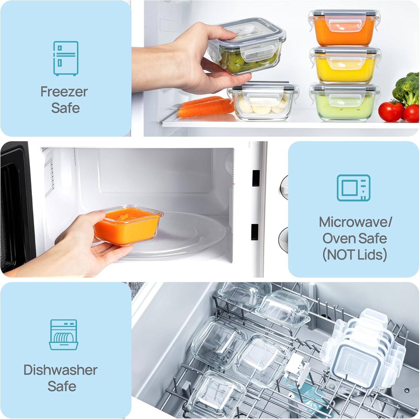 Vtopmart 5 Pack 35oz Glass Food Storage Containers with Lids, Meal Prep Containers, Airtight Reusable Lunch Container Set, Safe for Oven, Microwave, Freezer, and Dishwasher, Grey