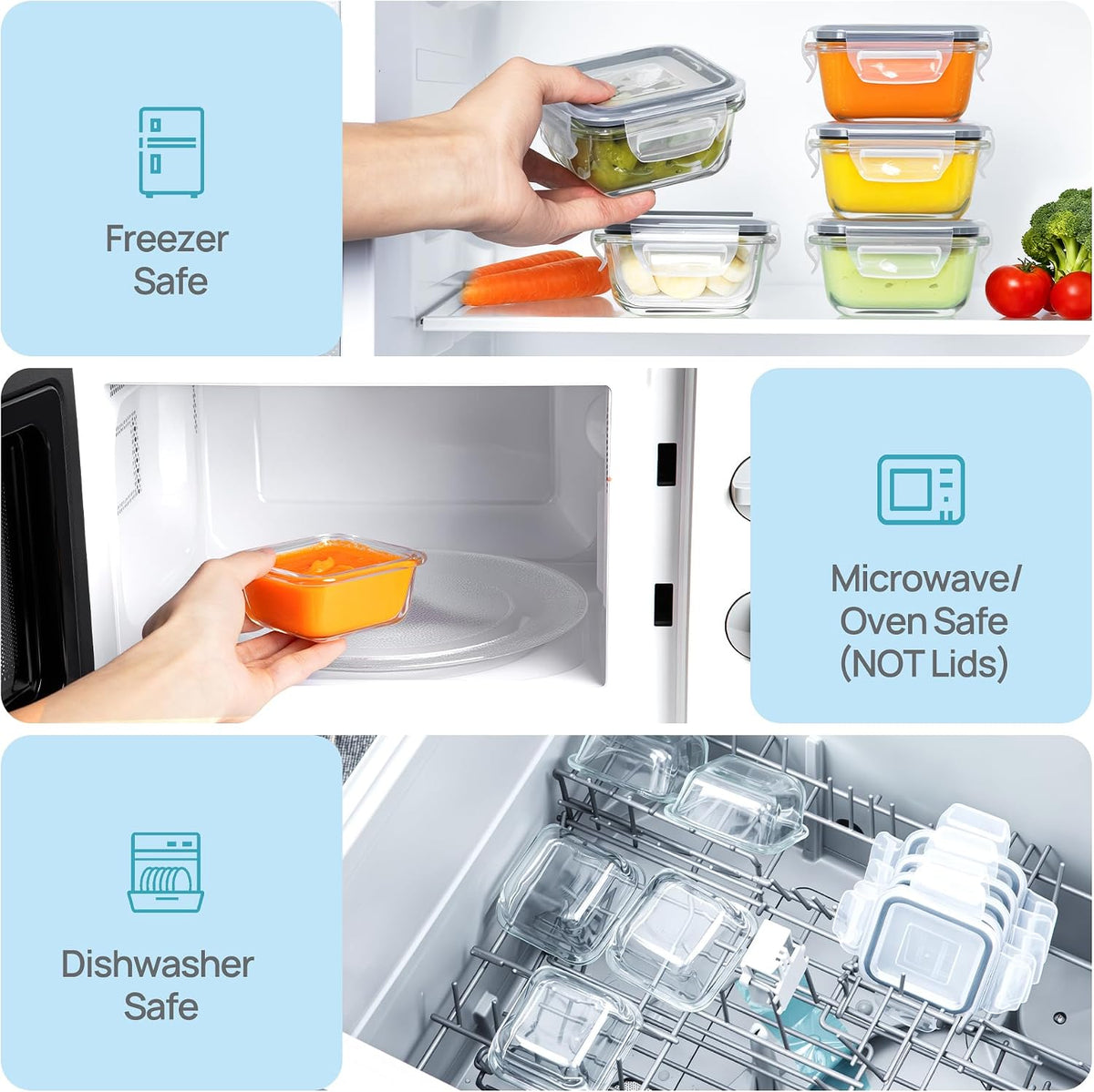Vtopmart 10 Pack 35oz Glass Food Storage Containers with Lids, Meal Prep Containers, Airtight Reusable Lunch Container Set, Safe for Oven, Microwave, Freezer, and Dishwasher, Grey
