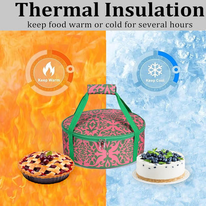 Round Insulated Pie Carrier – Thermal Portable Lunch Transport Cheesecake Cake Dish Container Bag Keep Food Hot/Cold/Fresh for Potlucks Parties Gathering/Cookouts/Church Dinner/Outdoor Events-Red