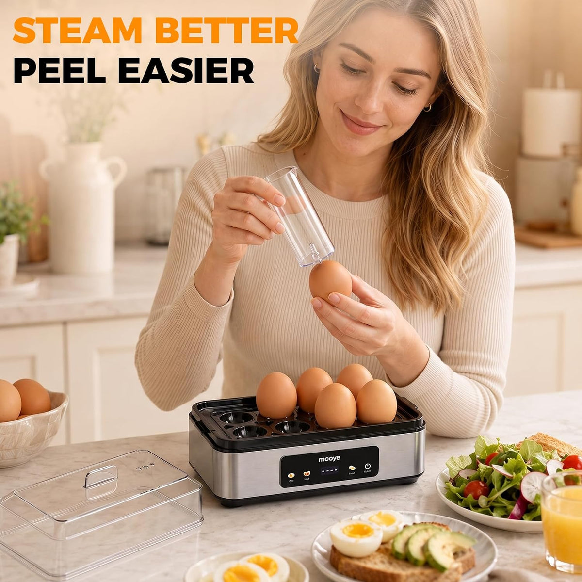 Rapid Egg Cooker for Hard Boiled Eggs, Electric Egg Steamer 3 IN 1 Soft Medium Hard Boiled, Egg Maker with Auto Shut-Off, Egg Boiler for Kitchen Breakfast & Fitness, BPA-Free, Holds 8 Eggs