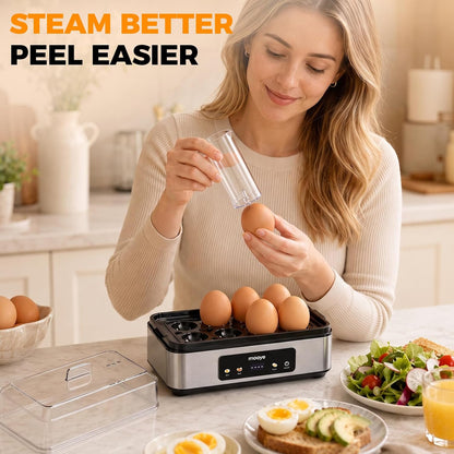 Rapid Egg Cooker for Hard Boiled Eggs, Electric Egg Steamer 3 IN 1 Soft Medium Hard Boiled, Egg Maker with Auto Shut-Off, Egg Boiler for Kitchen Breakfast & Fitness, BPA-Free, Holds 8 Eggs