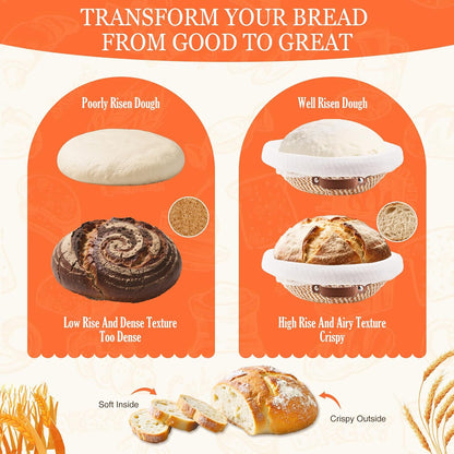 Sourdough Starter Kit, Sourdough Bread Baking Supplies, Sour Dough Starter Kits, Woven Bread Proofing Basket, Sourdough Kit Jar Sour Dough Bread Making Tools Kit Accessories, Gifts for Women Mom Wife