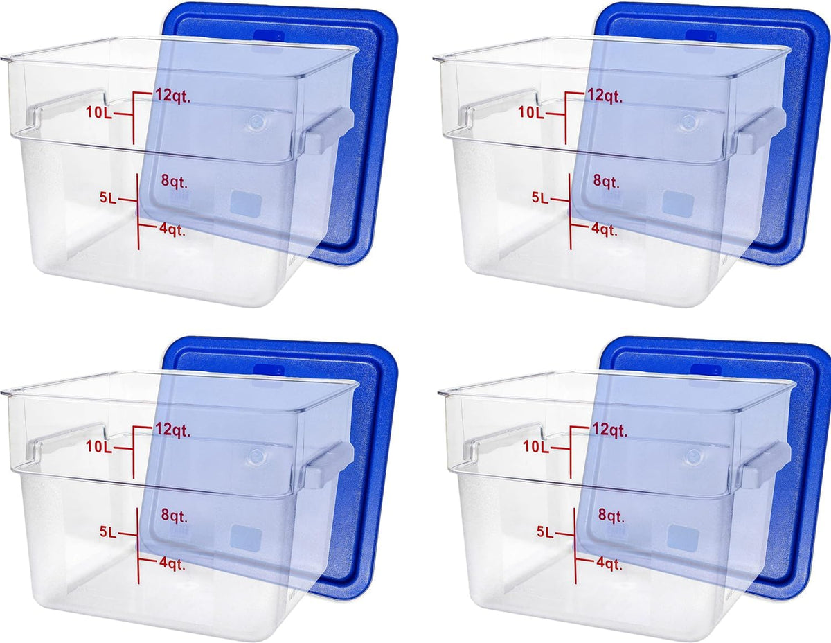 Tiger Chef 18 Quart Commercial Grade Clear Food Storage Square Polycarbonate Containers With Blue Lids 4 Pack