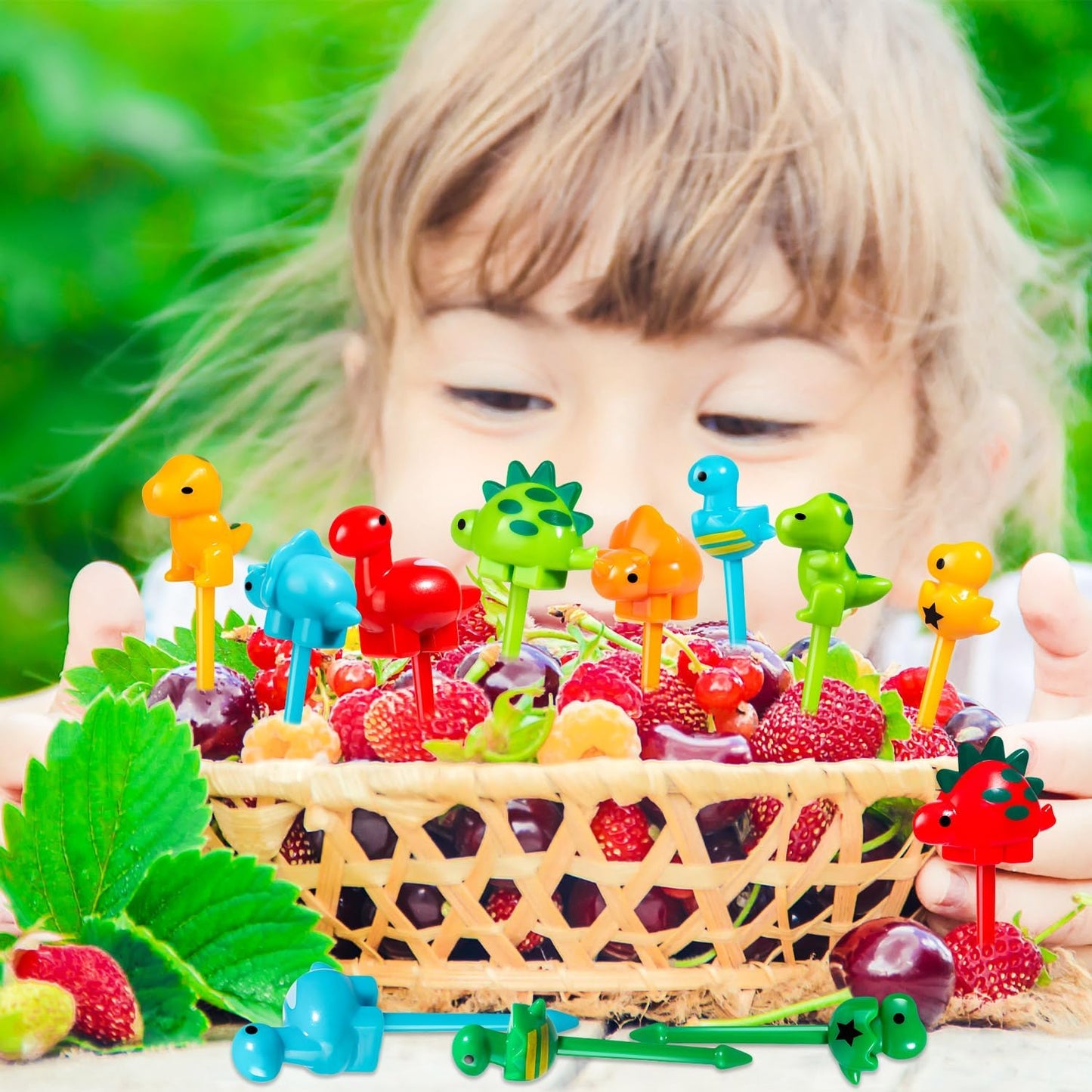 36pcs Mini Dinosaur Food Picks, Cute Cartoon Animal Fruit Toothpicks for Dinosaurs Birthday Party Bento Picks for Sandwiches, Snacks Desserts Accessory