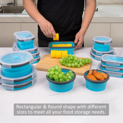 Collapsible Food Storage Containers with Lids, 4 Pack, 40 oz Silicone 1-Compartment Meal Prep Containers Reusable, Lunch Bento Boxes for Adults, Microwave Freezer Dishwasher Safe, BPA-Free, Black