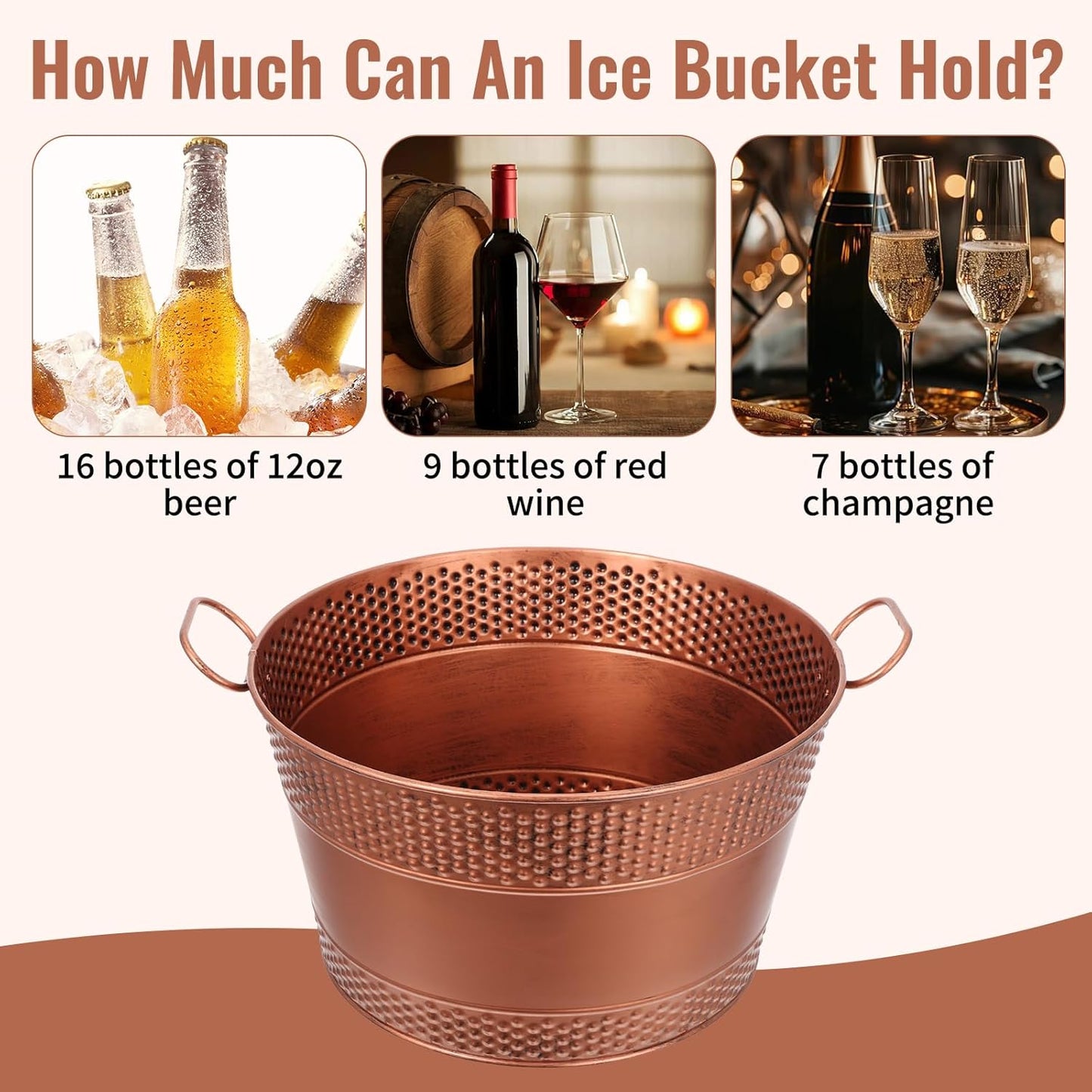 Galvanized Tub Ice Bucket, Retro Large Capacity Round Beverage Tub with Handles to Chill Drinks, Metal Galvanized Drink Buckets for Barbecue, Parties & Weddings