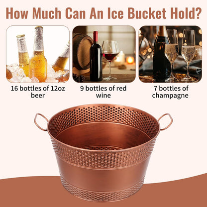 Galvanized Tub Ice Bucket, Retro Large Capacity Round Beverage Tub with Handles to Chill Drinks, Metal Galvanized Drink Buckets for Barbecue, Parties & Weddings