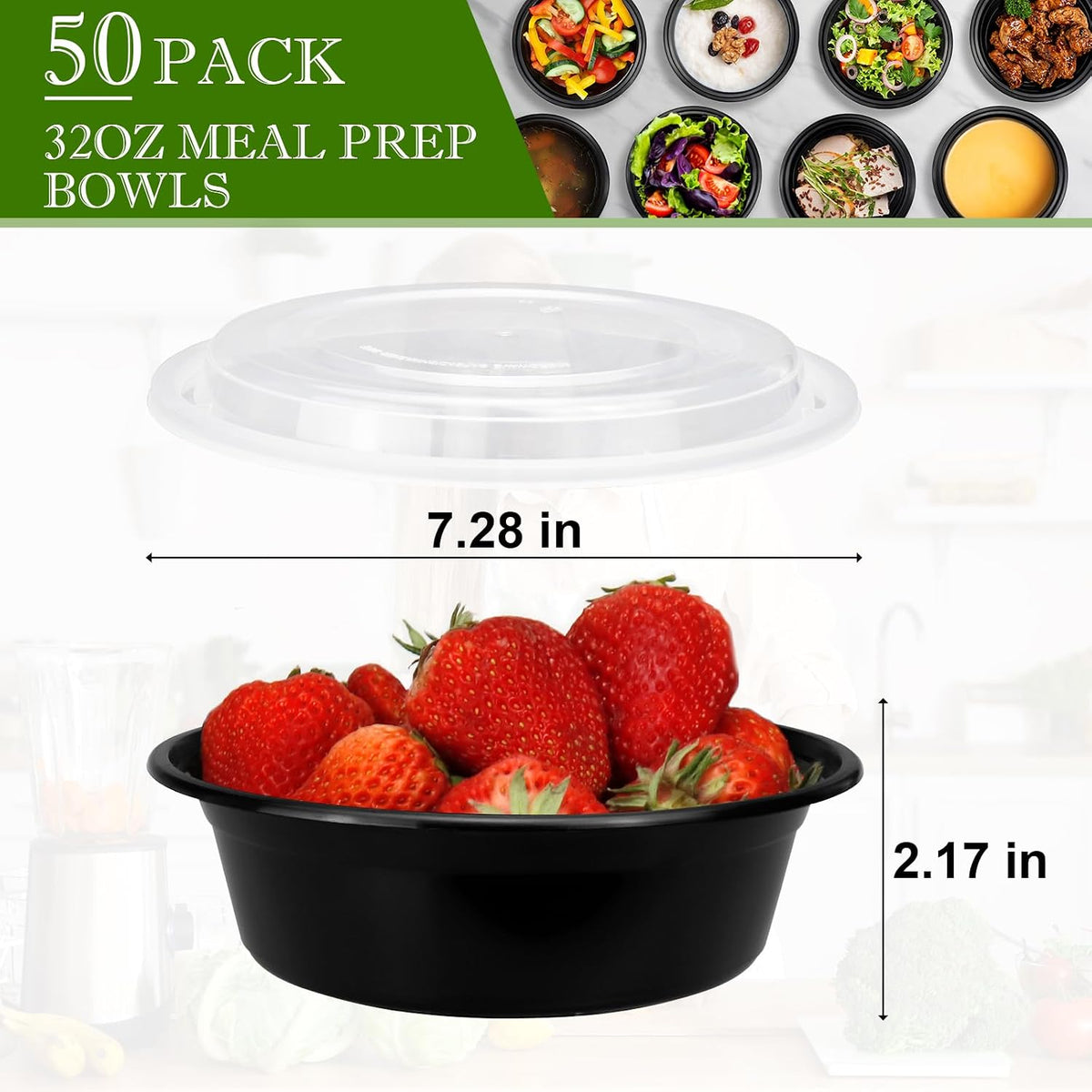 RANLITTLE Meal Prep Containers 50 Pack 38oz Reusable, Leakproof Food Storage Containers with Lids, BPA-Free Plastic To Go Take Out Bento Box Stackable Microwave & Freezer Safe