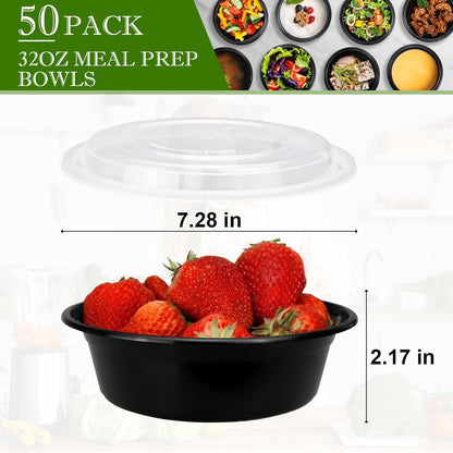RANLITTLE Meal Prep Containers 50 Pack 38oz Reusable, Leakproof Food Storage Containers with Lids, BPA-Free Plastic To Go Take Out Bento Box Stackable Microwave & Freezer Safe