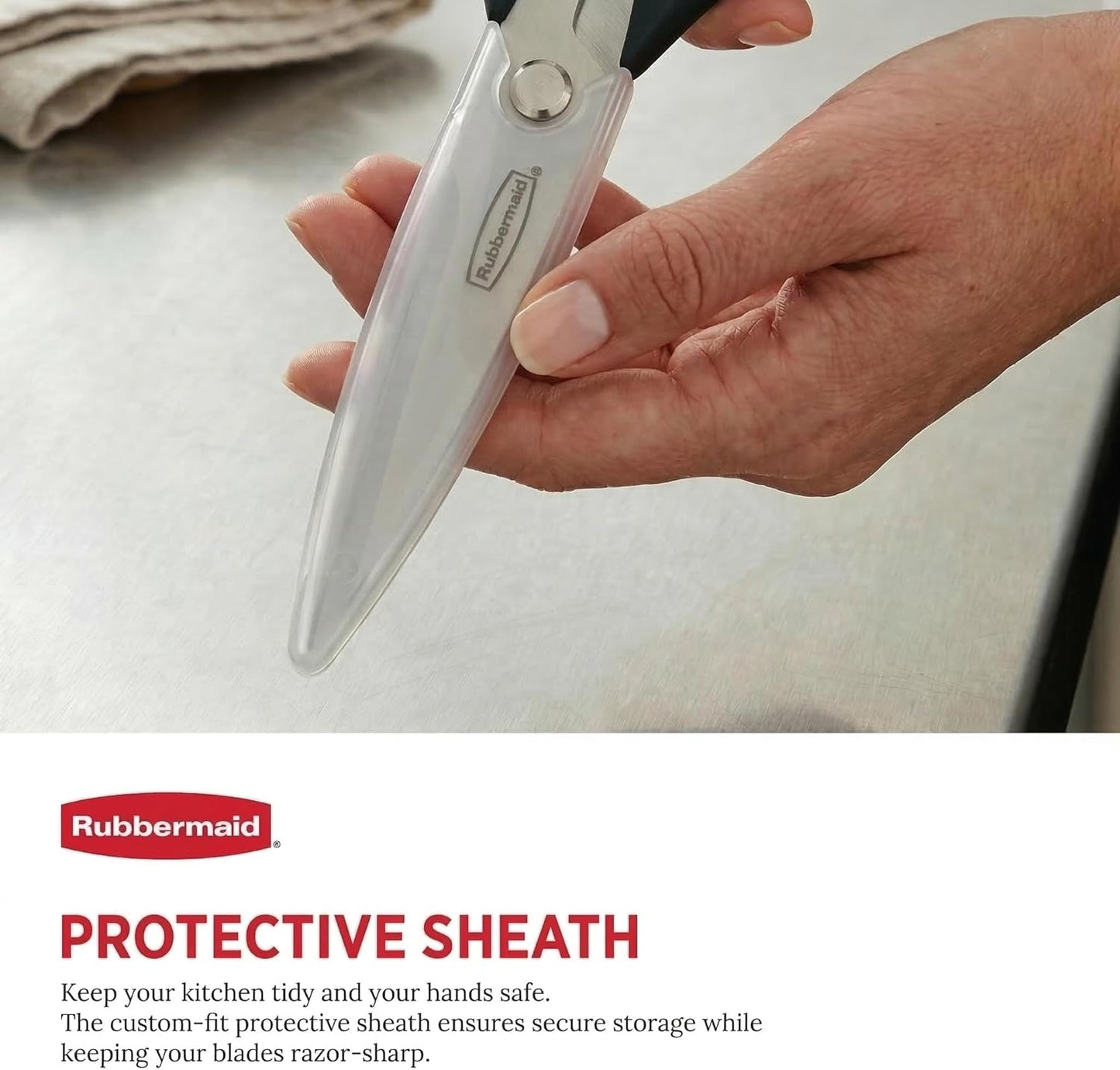 Rubbermaid Kitchen Scissors All Purpose Heavy Duty, Stainless Steel Kitchen Shears with Protective Sheath, Dishwasher Safe Kitchen Scissors for Food, Meat, Poultry & Herbs, Comfort Grip, Black