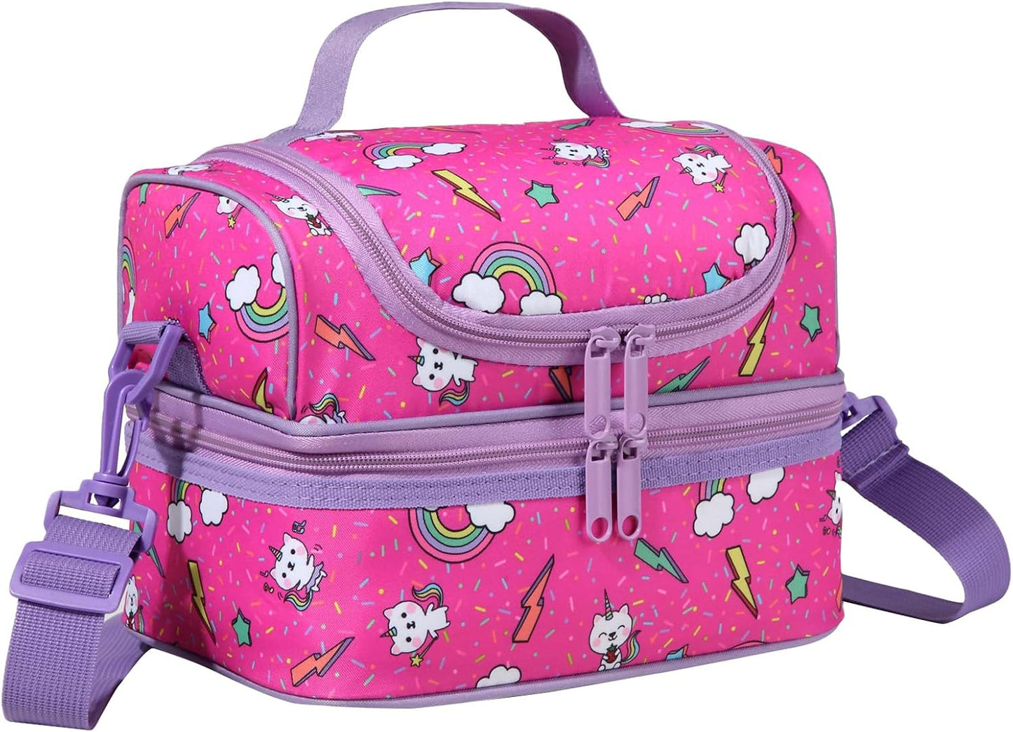 Lunch Bag for Girls,ChaseChic Insulated Lightweight Lunch Boxes for Kids Boys Dual Compartment Lunch Organizer Leak-Proof Cooler Bag with Detachable Adjustable Shoulder Strap,Purple Butterflies