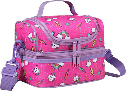Lunch Bag for Girls,ChaseChic Insulated Lightweight Lunch Boxes for Kids Boys Dual Compartment Lunch Organizer Leak-Proof Cooler Bag with Detachable Adjustable Shoulder Strap,Purple Butterflies