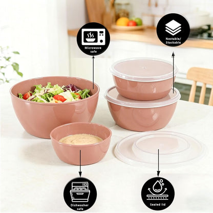 4-Piece Classic Plastic Prep Bowls with Lids, Nesting Plastic Small Mixing Bowl Set for Mixing, Baking, Prepping, Cooking and Serving Food, Microwave and Dishwasher Safe (Yellow)