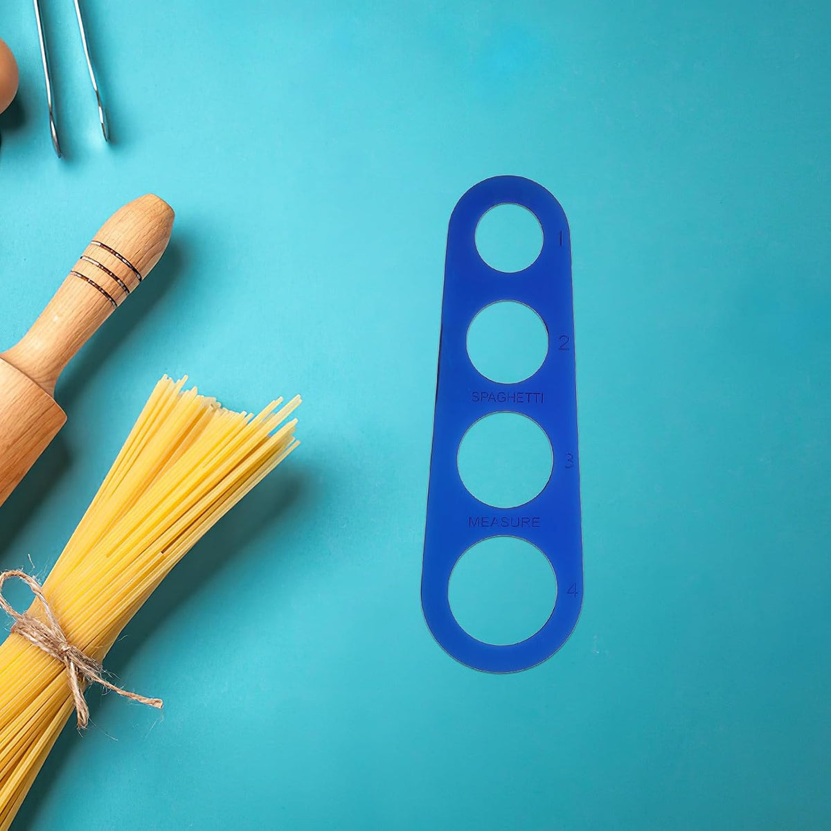 Stainless Steel Spaghetti Measuring Utensil Blue 4-Hole Kitchen Tool