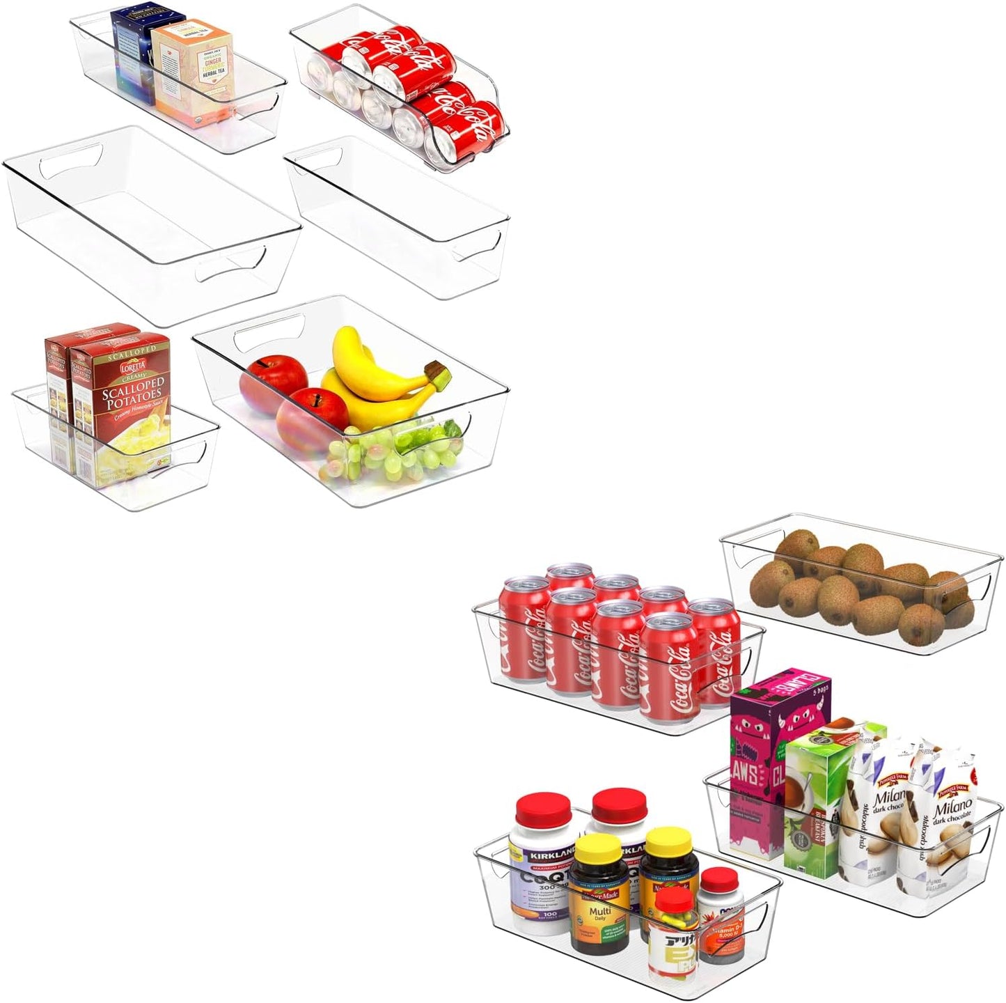 Simple Houseware 10 Pcs Bundle - Assorted Sizes Clear Storage Bins for Freezer / Fridge / Refrigerator / Cabinet / Kitchen / Bathroom