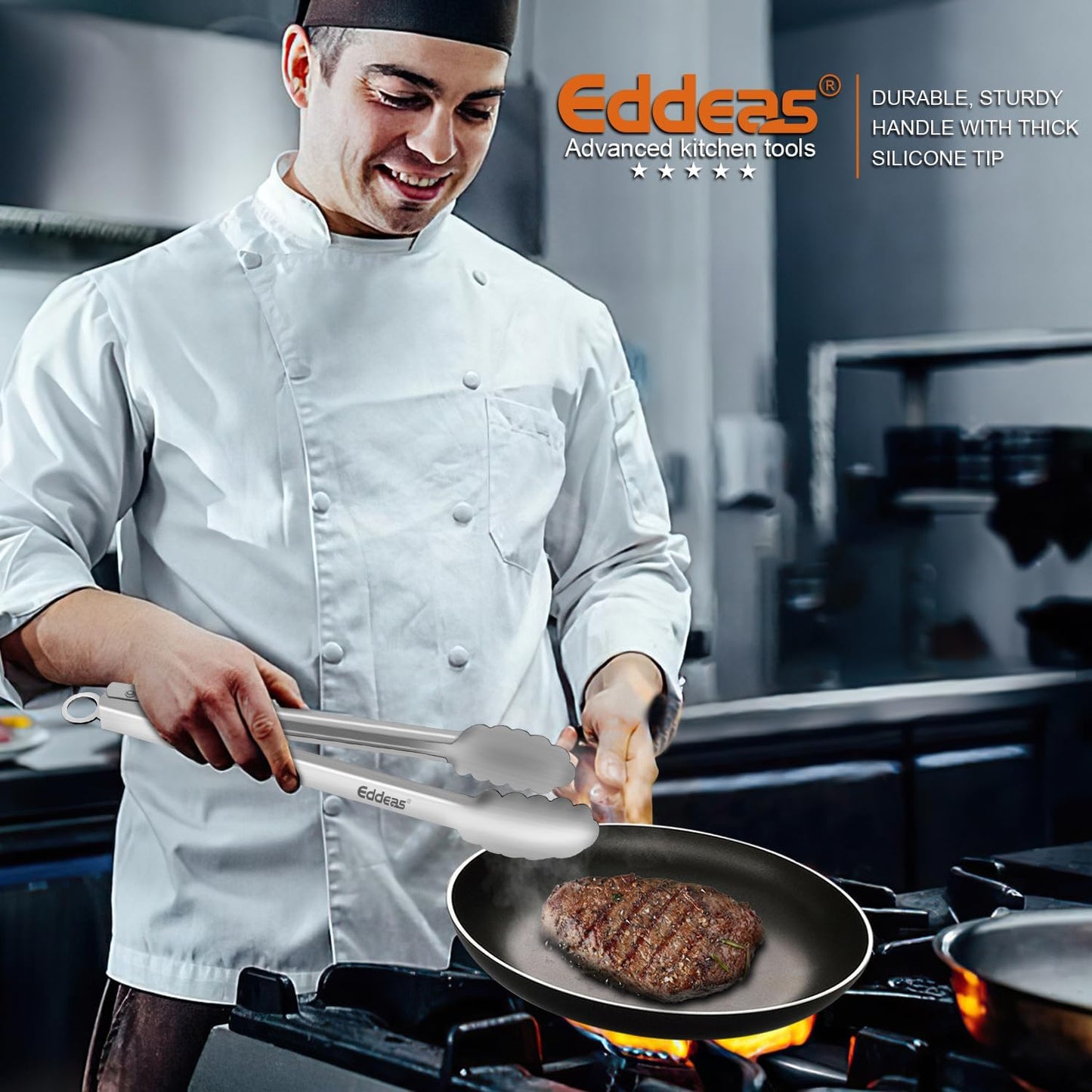 Eddeas Kitchen Tweezers Tongs, Cooking Tweezers Stainless Steel - 3 Size 12'' 10'' & 8 inch Ideal for Meat, pasta, plating and pinching delicate small pieces of food, Set of 3