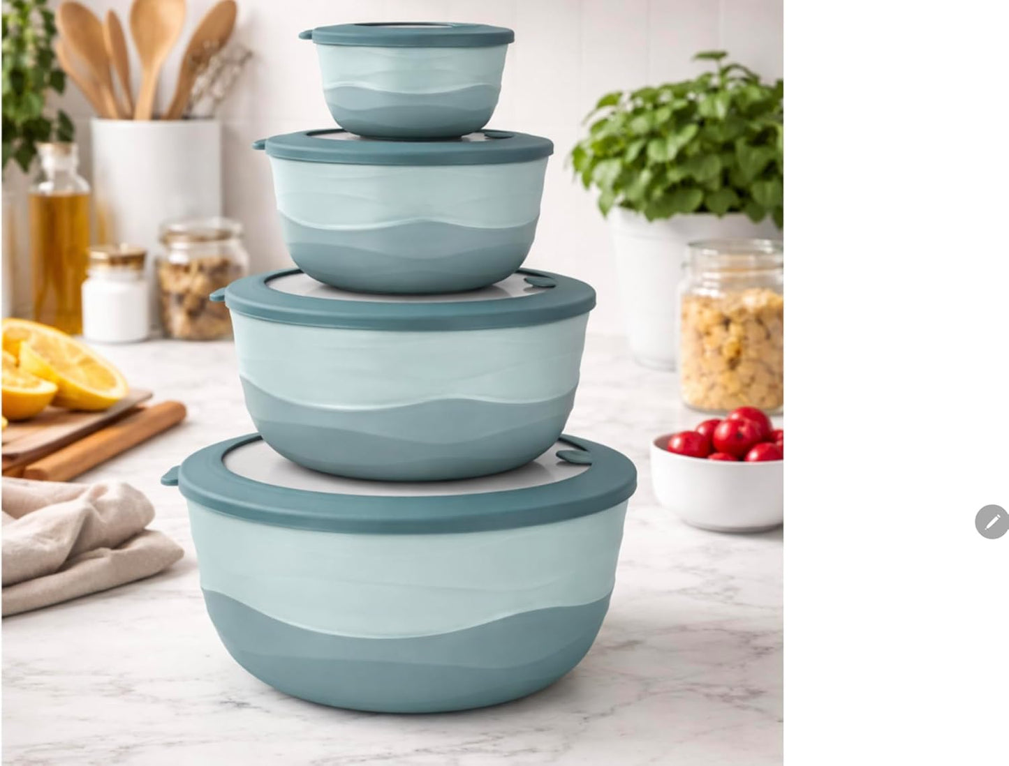 Pera Mixing Bowls with Lids, 8-Piece Airtight Leak-Proof Nesting BPA-Free Bowl Set for Kitchen & Food Storage, Large 4200ml Capacity, Microwave & Dishwasher Safe