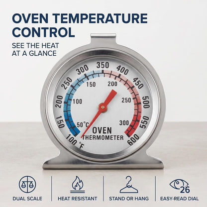 Silver Oven Thermometer 50-300°C/100-600°F, Woodstove Thermometers, Oven Grill Fry Chef Smoker Thermometer Instant Read Stainless Steel Thermometer Kitchen Cooking Thermometer, Oven Thermometers