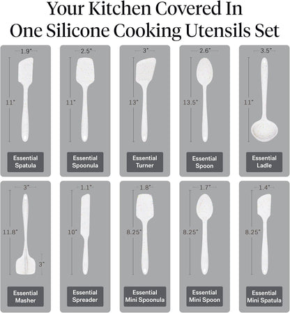 GIR 5-Piece Silicone Kitchen Utensils Set, Non-Toxic Cooking Utensils for Cooking and Baking, Heat Resistant, Food Grade, Dishwasher Safe Rubber Spatula, Ladle, Spoon - Charcoal