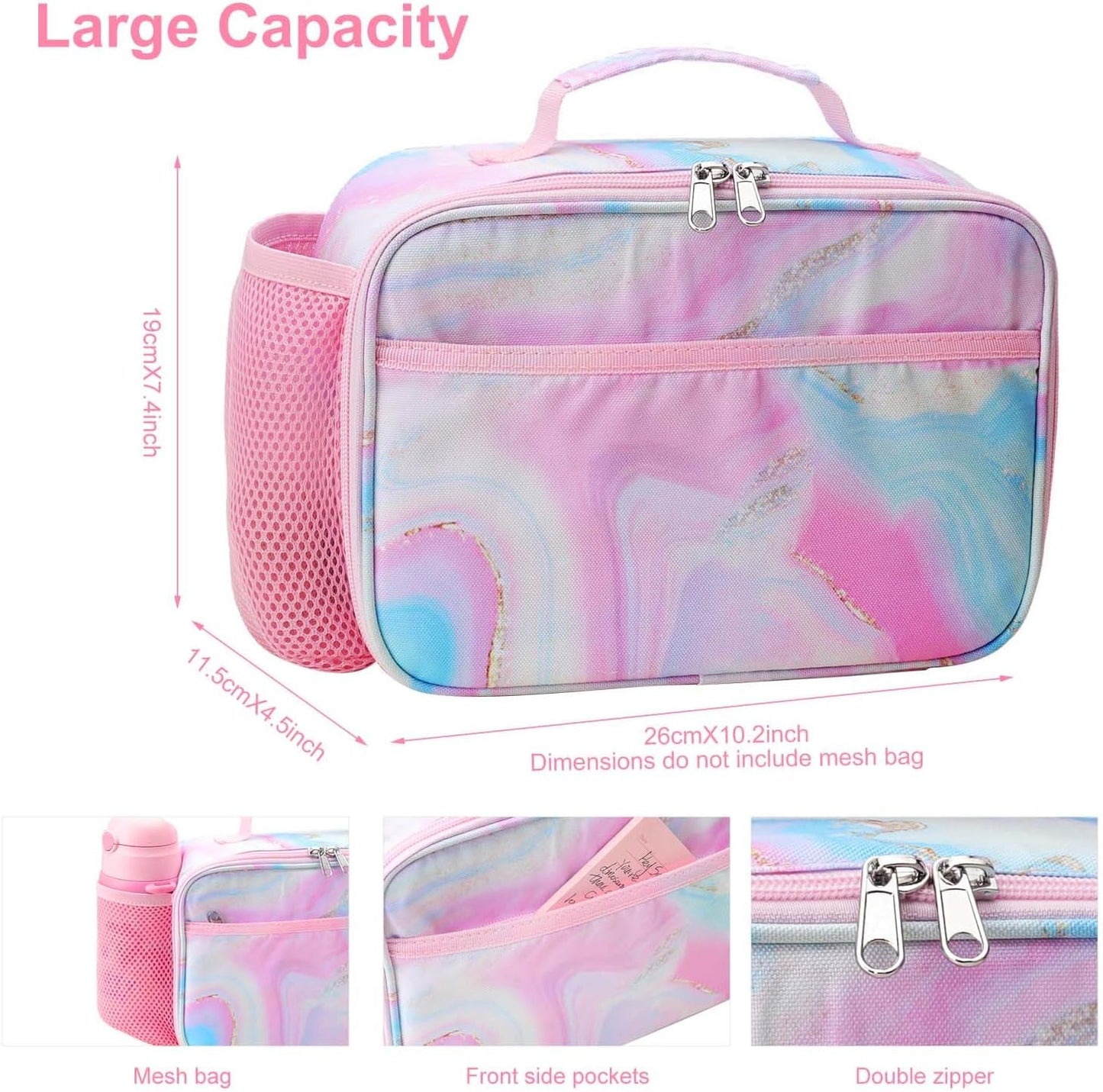 RHCPFOVR Kids Lunch Bag - Insulated Lunch Box for Boys Girls,Washable Lunch Bag and Reusable Toddler Leak-proof Lunchbox for School and Daycare - Colors A