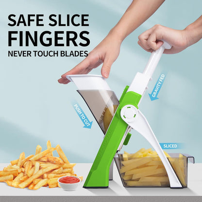 QYKIC Safe Mandoline Slicer,Vegetable Potato Slice Food Cutter for Kitchen,Thickness Adjustable Upright Veggie Chopper for Fast Meal prep (Gray)