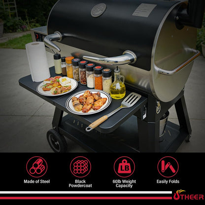 Upgraded Grill Table for Weber Kettle 22"/18"/26", Master Touch 22", Smokey Mountain, Recteq Pellet Grill RT-B380, Prep Station with Cutting Board, Basin, 4 Hooks, Shelf for Weber Kettle Accessories
