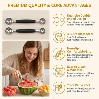 2 Pcs Stainless Steel Double-Ended Melon Baller Scoop