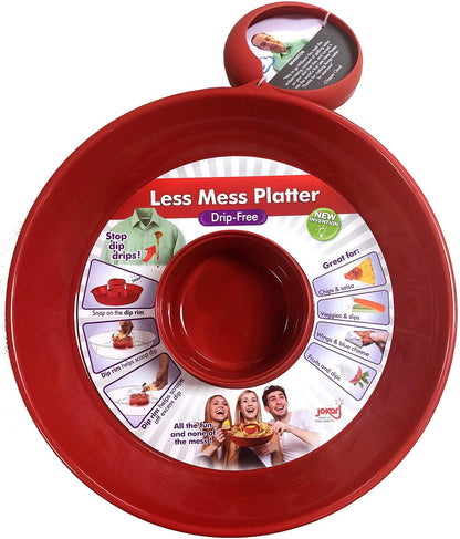 Jokari Less Mess Drip Free Chips and Dip 14 Inch Serving Bowl. Rimmed Platter to Scrape Extra Dip, Sauce, Queso, Salsa Guac or Dressing Off Chips, Fruit, Veggies, Soft or Hard Pretzels, Wings and More