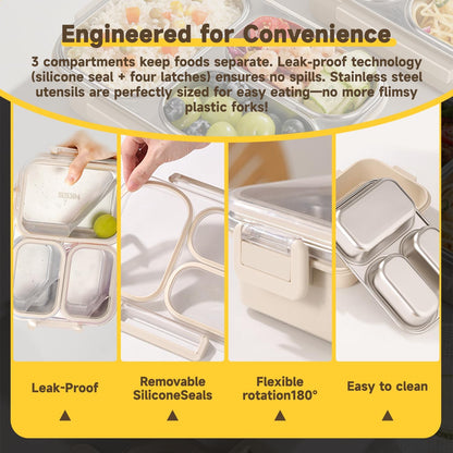 Stainless Steel Bento Lunch Box Set with Spoon, Fork & Insulated Lunch Bag, 25oz Leakproof Bento Box for Adults & Kids, Ideal for School, Home, Office, Picnic & Healthy meal prep containers (yellow)