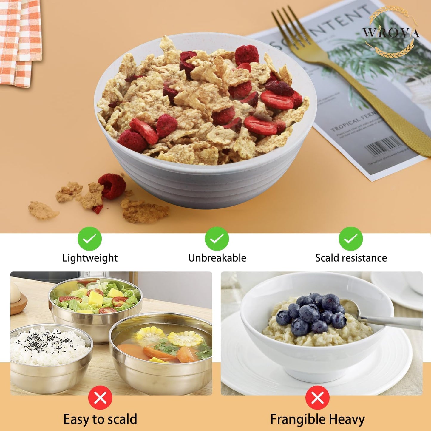 Wheat Straw Bowl Sets,8 PCS Unbreakable Cereal Bowl 26 OZ,Microwave and Dishwasher Safe Bowls,Bowl Sets for Camping and Picnic BPA Free Colorful Salad Bowls for Serving Soup,Oatmeal and Fruit Etc…