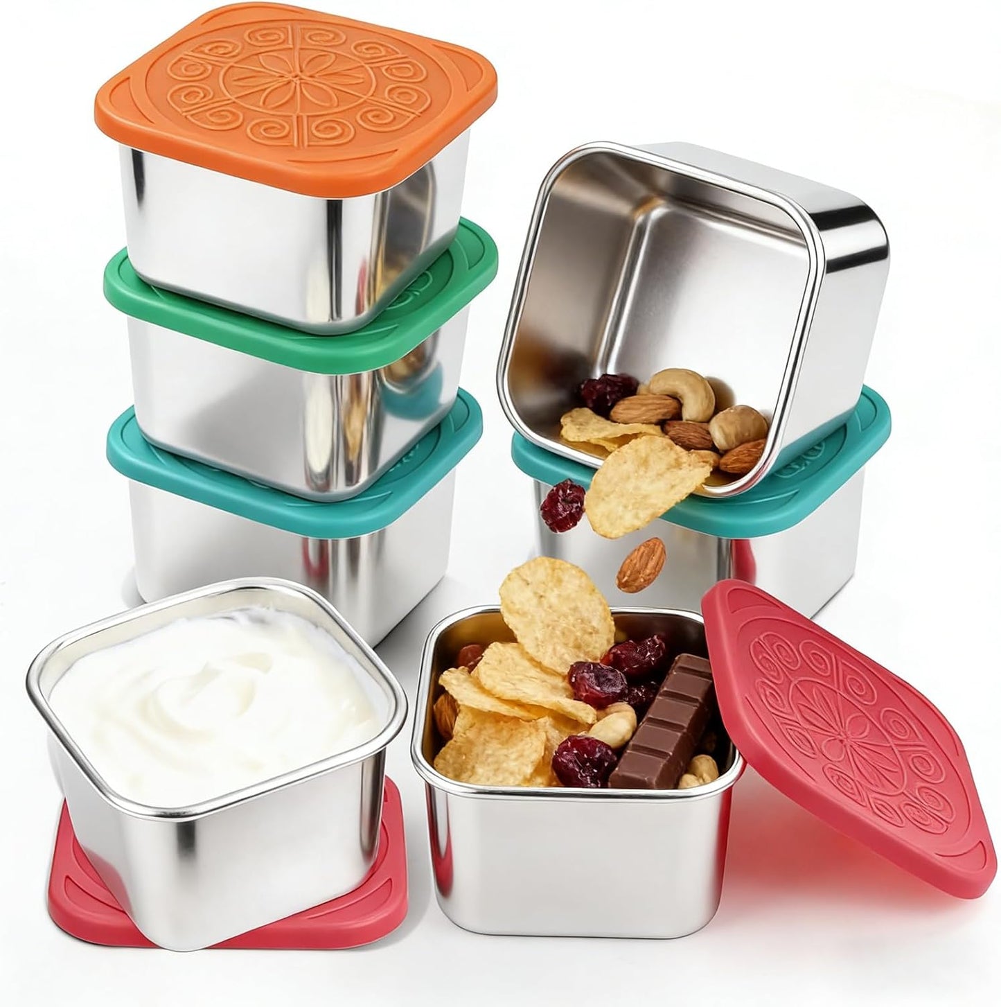 3 Pack Stainless Steel Reusable Snack Containers with Lids - 8.45 oz Small Metal Snack & Lunch Food Boxes, Shatterproof Leakproof Freezer Safe Meal Prep Containers for Portioning Snacks, Dips