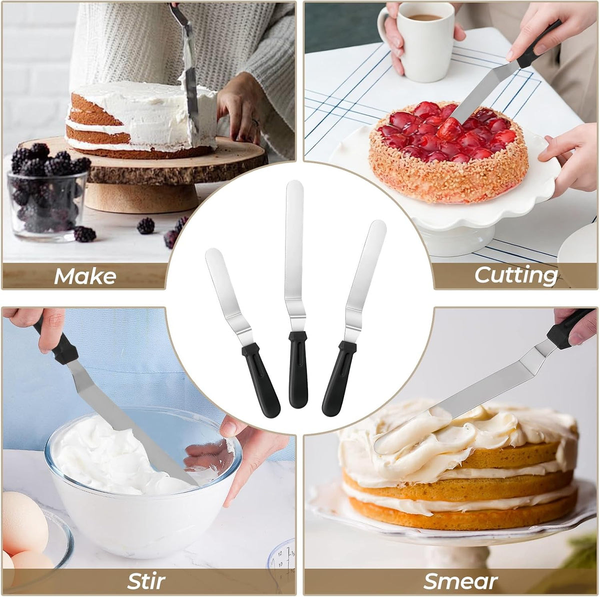 3 PCS Icing Spatulas, Offset Spatula 6/8/10 inch