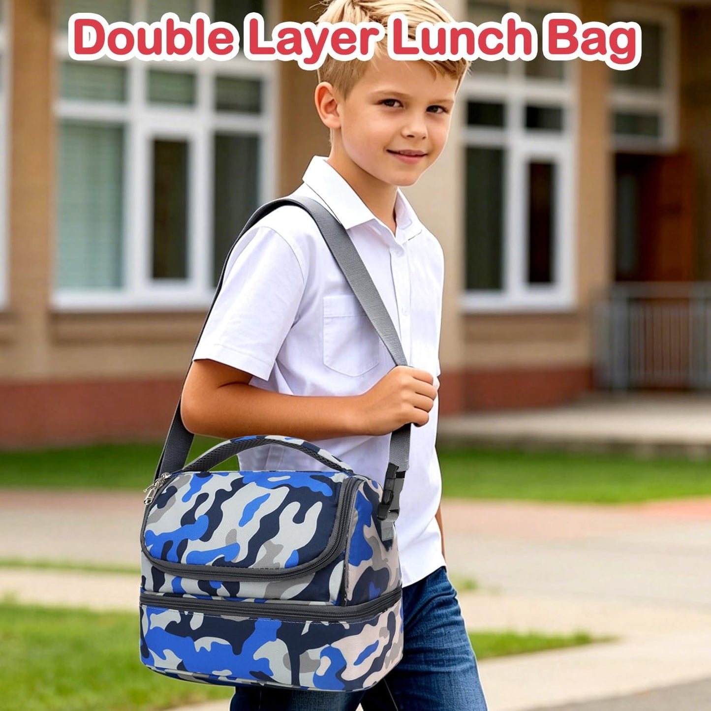 FlowFly Kids Double Decker Cooler Insulated Lunch Bag Large Tote for Boys, Girls, Men, Women, With Adjustable Strap, Unicorn