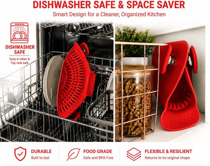 Clip On Pot Strainer for Pots, Pans & Bowls, Silicone Heat Resistant Food Grade Pot Colander, Pasta & Cooking Drainer, Hands-Free Kitchen Strainer with Universal Clip, Dishwasher Safe, Green