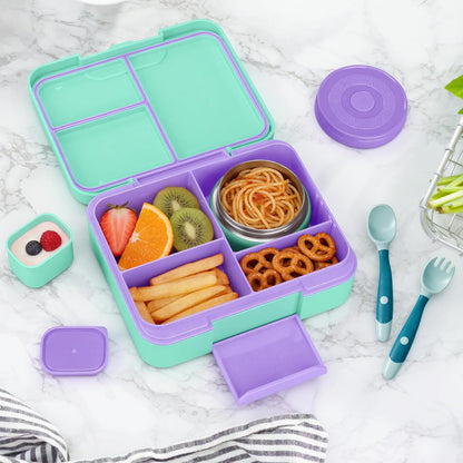 Bento Box Set with 9.5oz Soup Thermo Kids Leak-proof Lunch Box Container with 4 Compartment Stainless Steel Insulated Hot Food Jar with Bag for School Travel - Pink