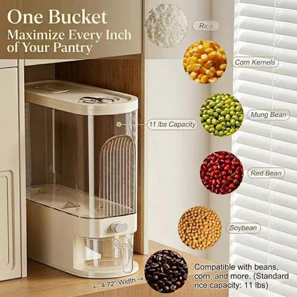 Slim Rice Dispenser with Manual Date Tracker, 22 Lbs Large Grain Storage Container for Kitchen Gap, 4.72" Wide Narrow Rice Bin with Measuring Cup, Beige