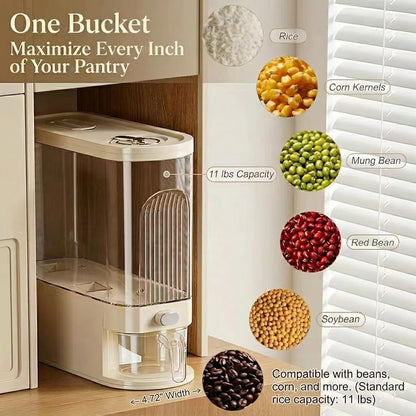 Slim Rice Dispenser with Manual Date Tracker, 22 Lbs Large Grain Storage Container for Kitchen Gap, 4.72" Wide Narrow Rice Bin with Measuring Cup, Beige