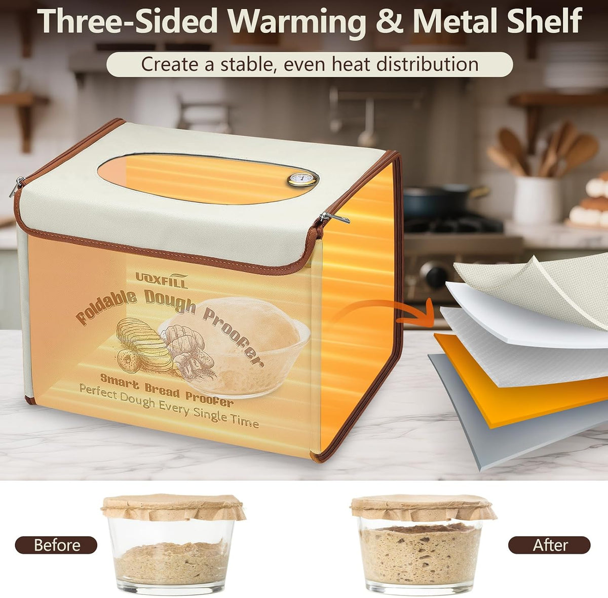 Folding Bread Proofing Box with Temp Control & 4H Auto Shut Off 48H Timer