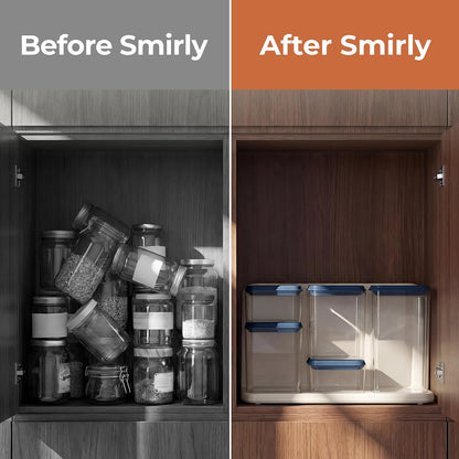 SMIRLY 8-Pcs Airtight Food Storage Containers Set with Countertop Organizer,One-Press Air Tight Pantry Storage Containers, BPA-Free ABS,Stainless Steel Spoon & Scoop for Cereal, Flour, Sugar -white