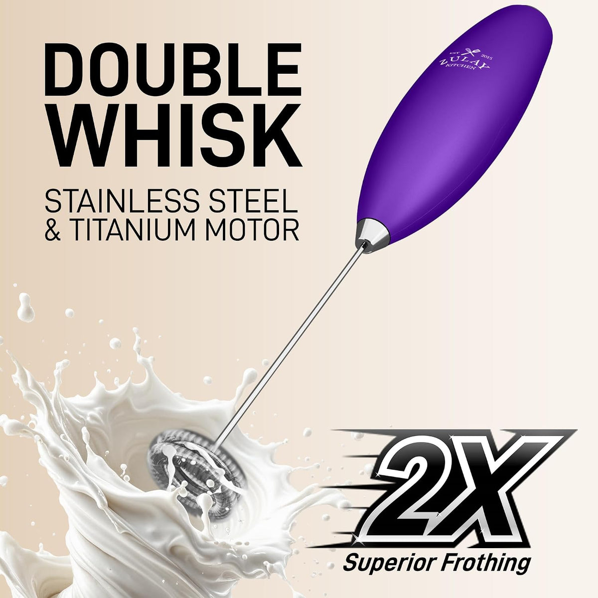 Zulay Kitchen Rechargeable Milk Frother Handheld - Frother Wand, Drink Mixer, Electric Whisk Frother, for Cappuccinos, Matcha & Protein Powder - Dynamic 3 Whisk, 3 Speed 500mAh Black - Colors D