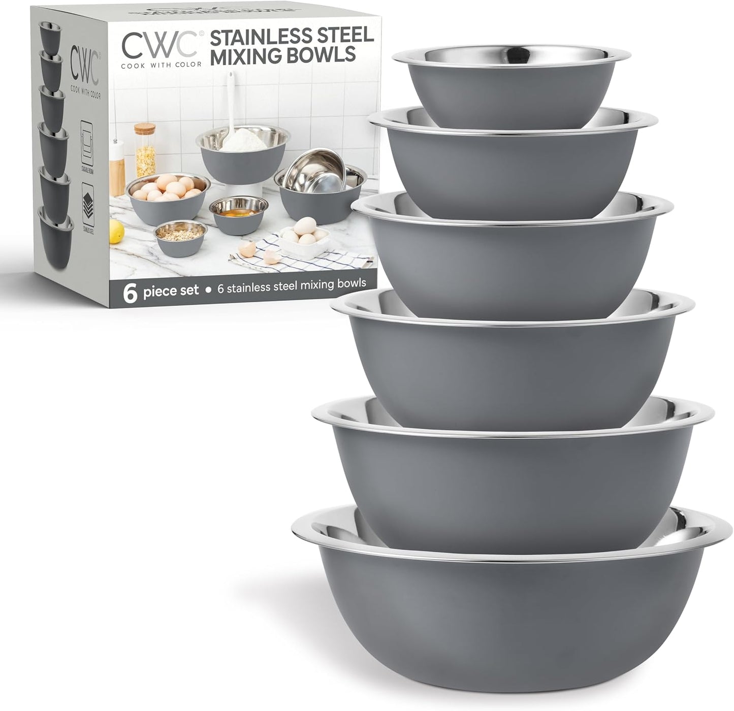 COOK WITH COLOR Stainless Steel Mixing Bowls Set - Nesting Bowls, 6 Pieces, Rose