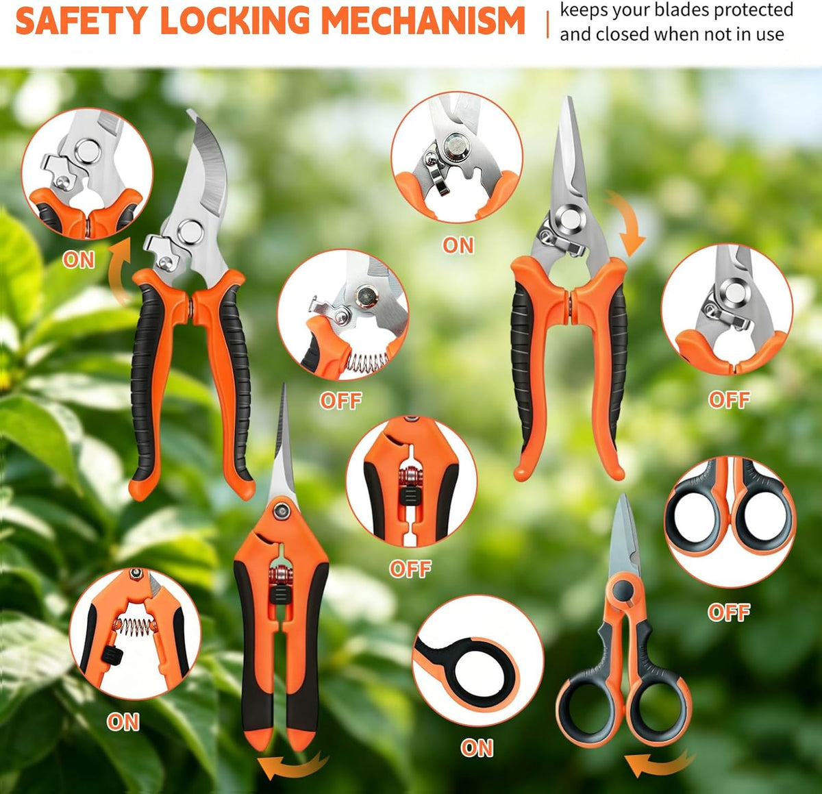 HoMaNa 4 Pack Garden Shears Pruning Set, Stainless Steel Multi-Blade