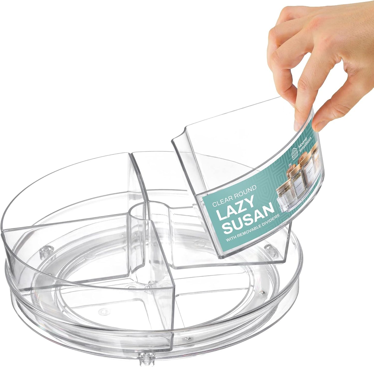 Home Intuition Round Plastic Lazy Susan Turntable Food Storage Container for Kitchen (5 Removable Bin, 2 Pack)