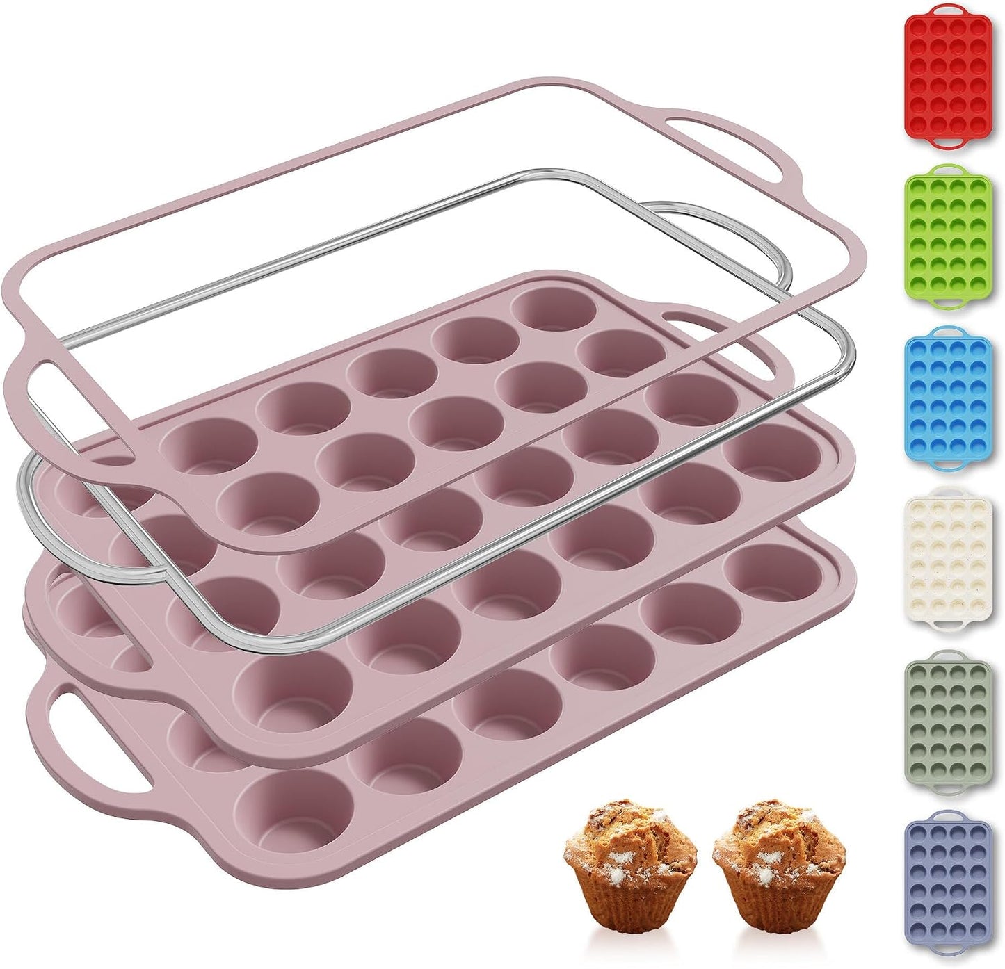 2 Packs 12 Cups Silicone Muffin Pan for Baking with Metal Reinforced Frame Regular Size Cupcake Pan Tray Egg Bites Silicone Cookie Molds Muffin Tin Tart Pans Sheet Set for Oven Dishwasher Safe