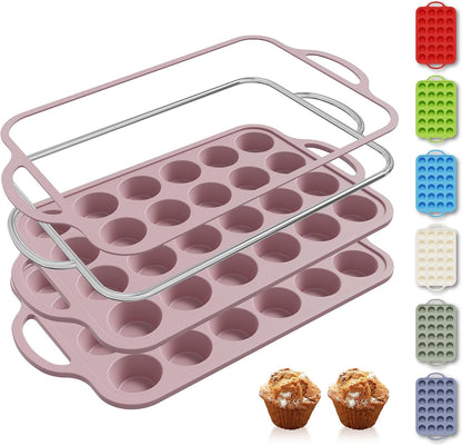 2 Packs 12 Cups Silicone Muffin Pan for Baking with Metal Reinforced Frame Regular Size Cupcake Pan Tray Egg Bites Silicone Cookie Molds Muffin Tin Tart Pans Sheet Set for Oven Dishwasher Safe