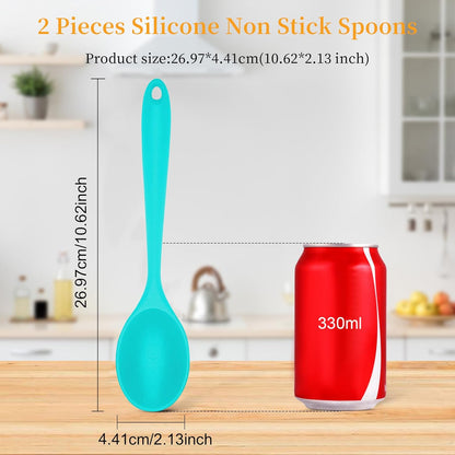 2 Pcs Silicone Nonstick Mixing Spoon, Silicone Spoons for Cooking Heat Resistant, Cooking Utensil for Kitchen Cooking Baking Stirring Serving (Black)