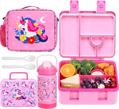 rockpapa Kids Lunch Box Set with 14oz Insulated Water Bottle & Lunch Bag, Leakproof 5.5 Cups Bento Box for School & Children, BPA-Free, Microwave Safe for Boys Girls (Grey Constr Turcks)