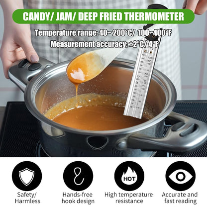 Candy Thermometer with Pot Clip, 2026 New Deep Fry Oil Food Cooking Kitchen Instant Read Thermometer for Jam, Syrup, Jelly, and Deep Fry, Stainless Steel Kitchen Accessories for Candy Making