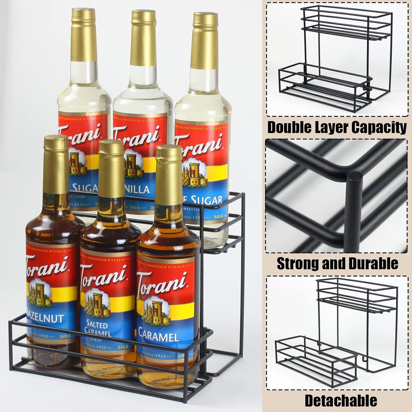 MCSAPIL Coffee Syrup Rack (6 Bottle Capacity), Organizer for Coffee Bar & Kitchen, Small Wine Rack for Bar, Family & Storage