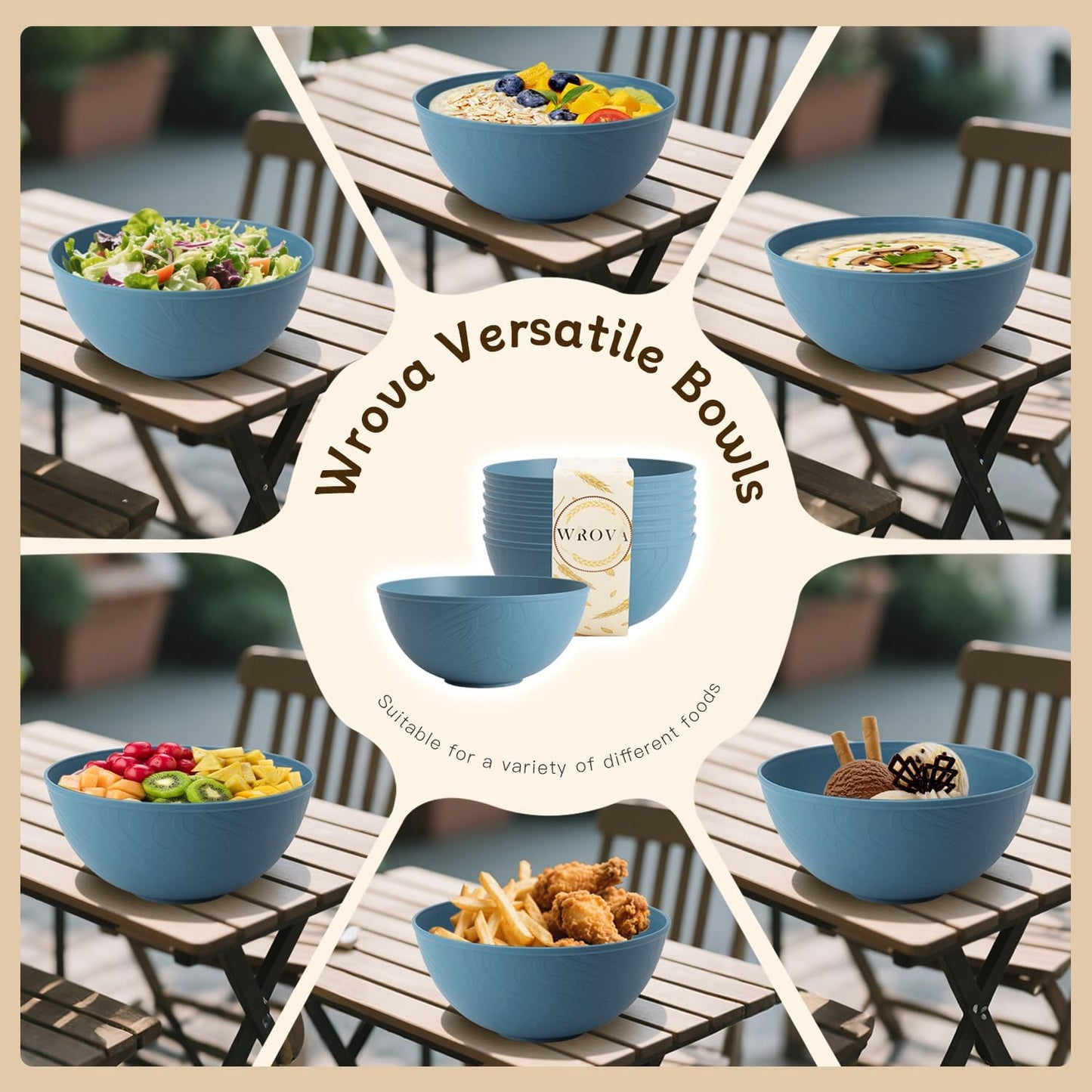 Wrova Wheat Straw Bowls for Kitchen set of 6,Anti-Scald Thick Soup Bowls 40oz,Microwave and Dishwasher Safe Bowl Sets, Unbreakable Cereal Bowl Sets. Vibrant Series